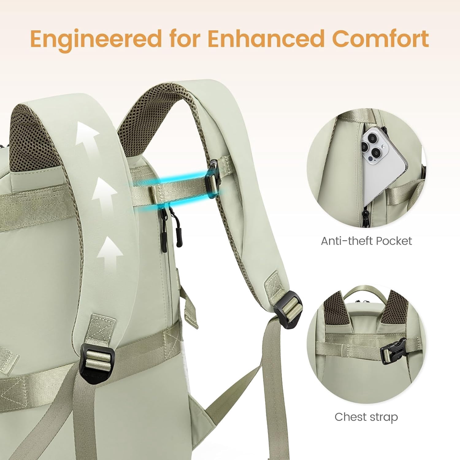 LOVEVOOK Laptop Backpack for Women with Pouch Pocket for Large Capacity Cup,15.6 Inch Work Computer Laptop Bag College Teacher Backpack Purse,Lightweight Travel Hiking Overnight Bag,White-Bean Green