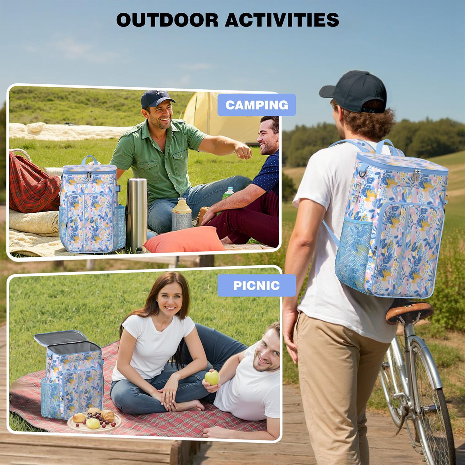 Travel Cooler Bag - Boho Bohemia Flower Camping Beer Cooler Backpack with Bottle Opener- Waterproof Insulated Picnic Backpacks - Cooler Bag for Beach