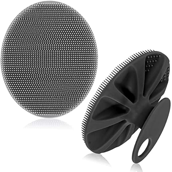 wonima11 Soft Silicone Body Scrubber Exfoliating Glove Shower Cleansing Brush, SPA Massage Skin Care Tool, for Sensitive and All Kinds of Skin (Gray+Black)