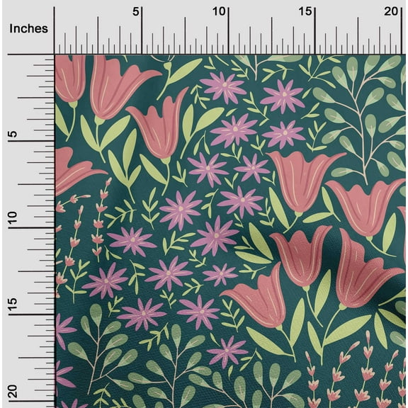 oneOone Cotton Cambric Dark Teal Green Fabric Leaves & Floral Craft Projects Decor Fabric Printed By The Yard 42 Inch Wide