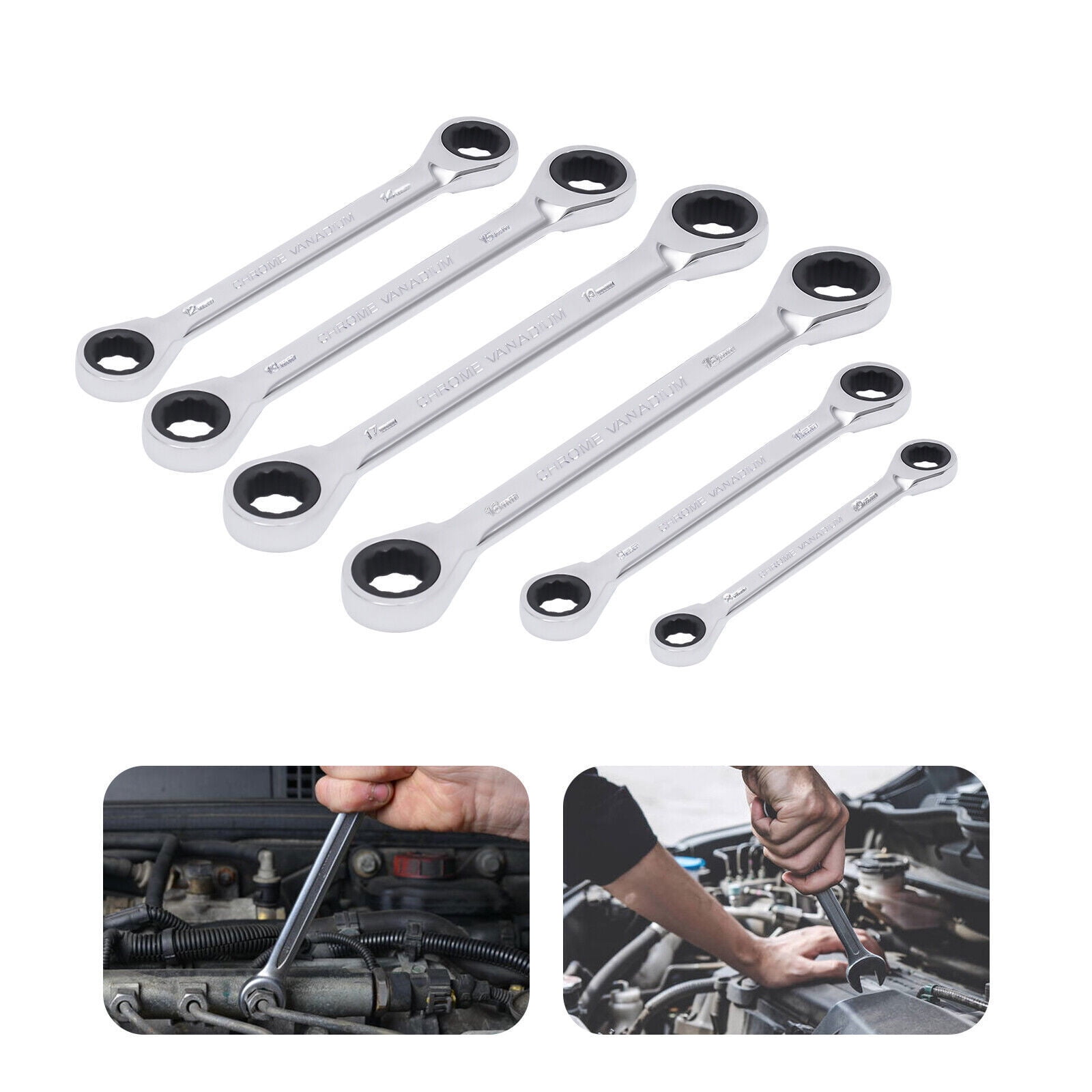 6 PCs Extra Long Ratchet Wrenches Set Wrench Set w/ Metric 8mm-19mm