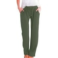 thumbnail image 2 of Bovemsi Casual Pants for Women Womens Daily Elastic Waist Straight Solid Color Loose Long Corduroy Trousers Beach Trousers with Pockets, 2 of 9