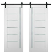 Sliding Double Barn Doors | Quadro 4088 White Silk with Frosted Opaque Glass | Sample of Color