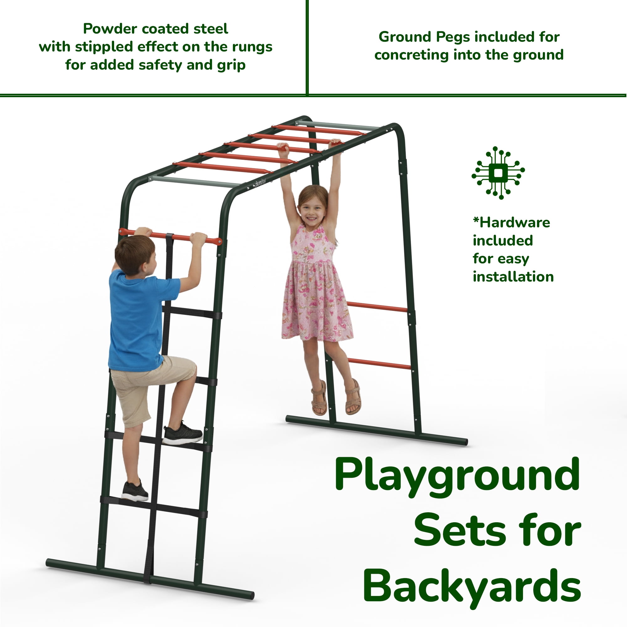 Plum Metal Monkey Bars Climbing Frame, Outdoor Playset, Jungle Gym, Rust Resistance, Easy Assembly, Sturdy, Weatherproof, Ages 3+