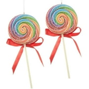 The Bridge Collection  Set of 2 - 7" Rainbow Swirl Claydough Lollipop Christmas Ornaments