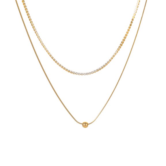 NICKSUN 18K Gold / Silver Plated Double Layer Necklace - Stainless Steel Herringbone & CZ Tennis Chain, Tarnish-Free Minimalist Stackable Choker for Women