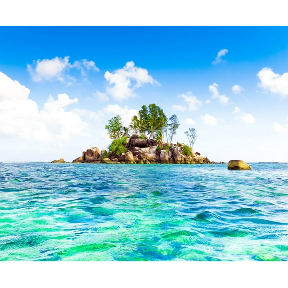 Dundee Deco's Modern Blue White Tropical Island Wall Mural, 142 in X 106 in (108 sq ft.)