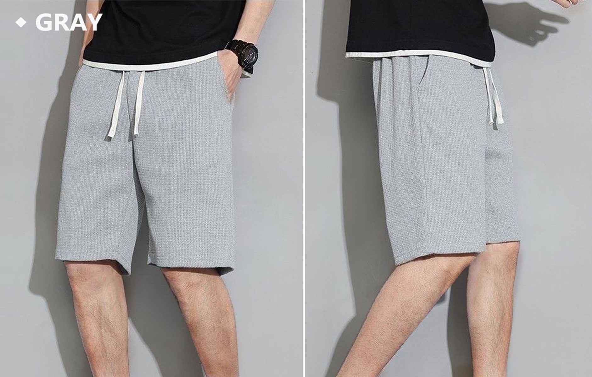 ASUDESIRE 3 Pack Men's Shorts Waffle Textured Casual Shorts with Pockets Drawstring Elastic Waistband