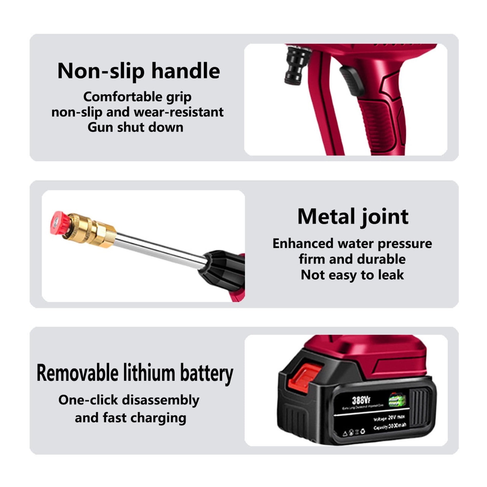 30BAR Wireless Car Washer High Pressure Car Wash Spray Water Gun Portable High Pressure Washer For 18V Battery
