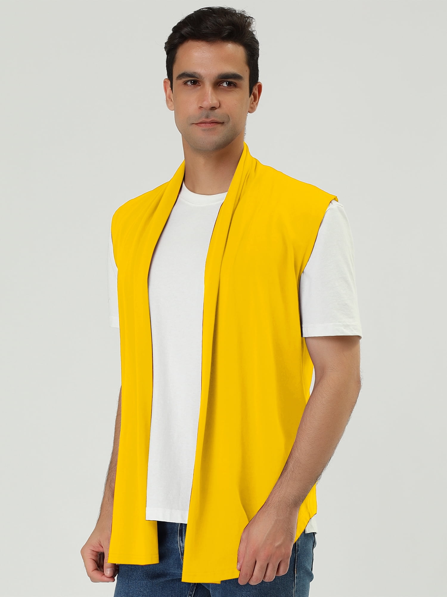 DARING DIVA Men's Sleeveless Open Front Asymmetric Hem Cardigan Vest 46 Yellow