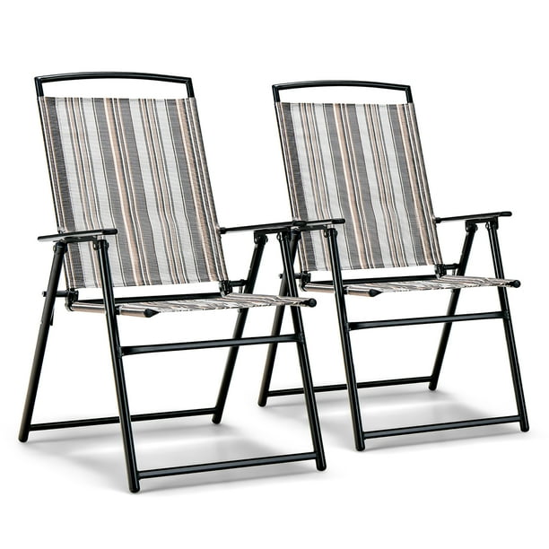 Costway Juego de 2 sillas plegables para patio, sillas portátiles de tela con marco de metal, almohadillas para los pies, capacidad de carga de 150 kg, jardín, balcón, patio trasero, sin ensamblaje