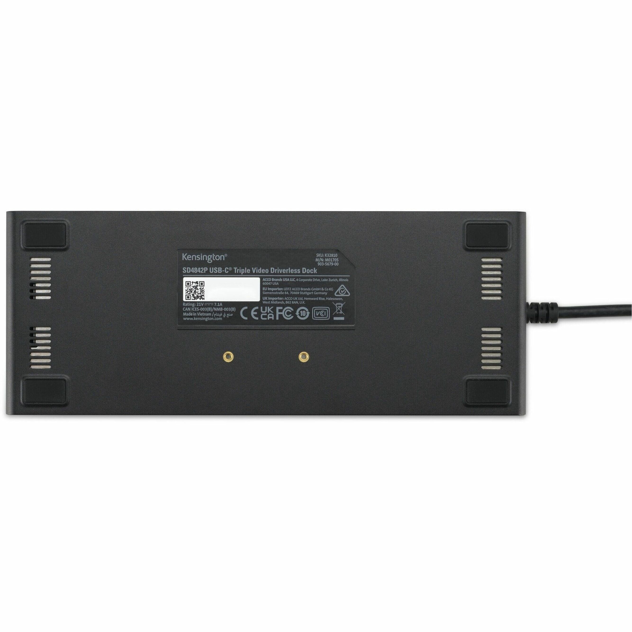 Kensington SD4842P EQ USB-C 10Gbps Triple Video Driverless Docking Station