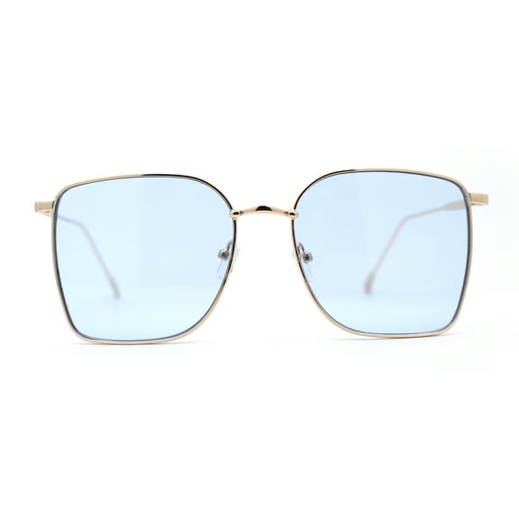 SA106 Womens 90s Metal Rim Large Rectangle Geeky Sunglasses Gold Blue