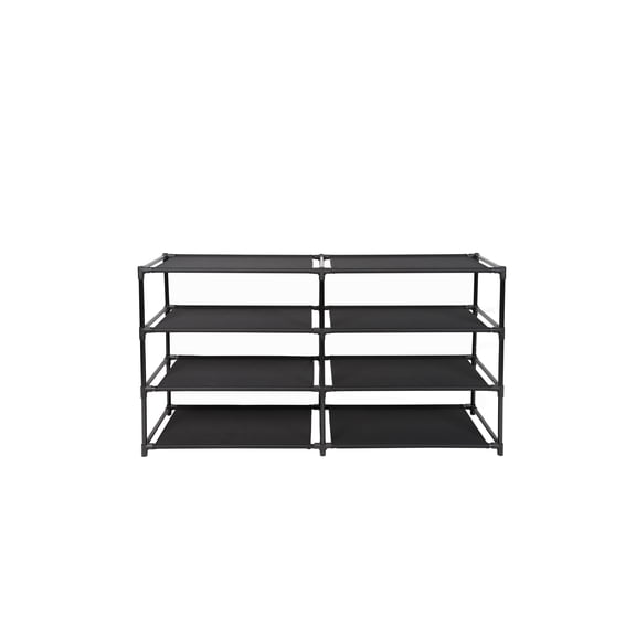 Mainstays 4-Tier Shoe Rack Storage Organizer, Rich Black, 24 Pairs, Fabric Shelves, Iron Poles & Plastic Connectors