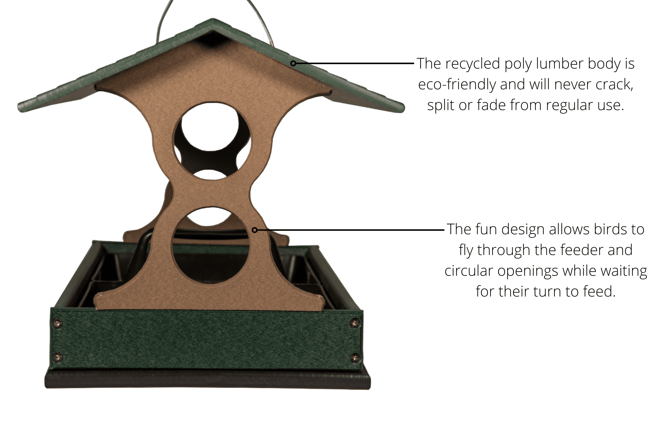 JCs Wildlife Large Fly Thru Bird Feeder (Green and Tan, Feeder Only)