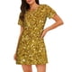 thumbnail image 1 of Disketp Gold Glitter para Camisón Corto de Manga Corta para Mujeres, Camisón Cómodo con Escote Redondo, Bonito y Confortable, 1 of 6