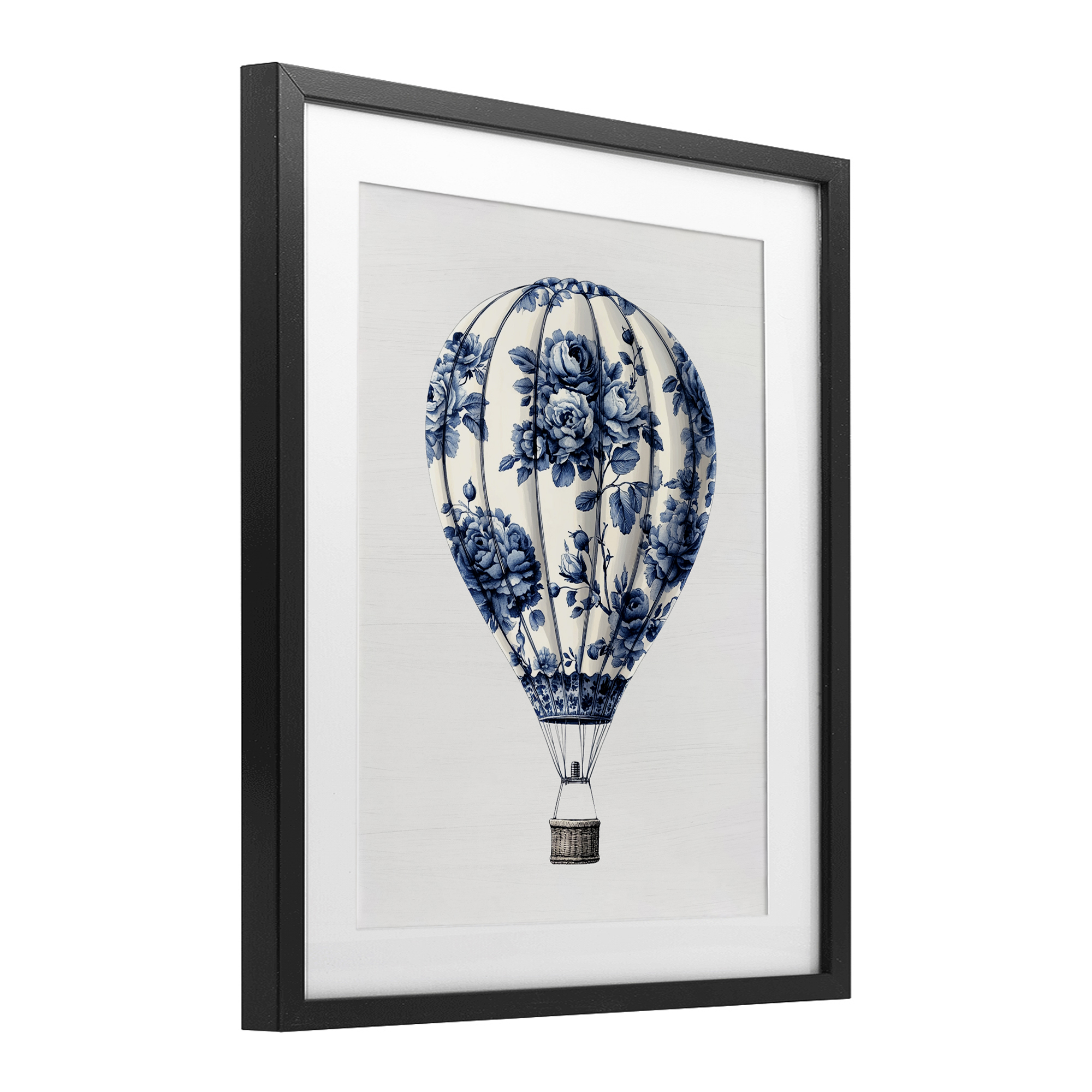 Vintage Toile Hot Air Balloon Black Framed Print Under Glass, design by Lettered and Lined