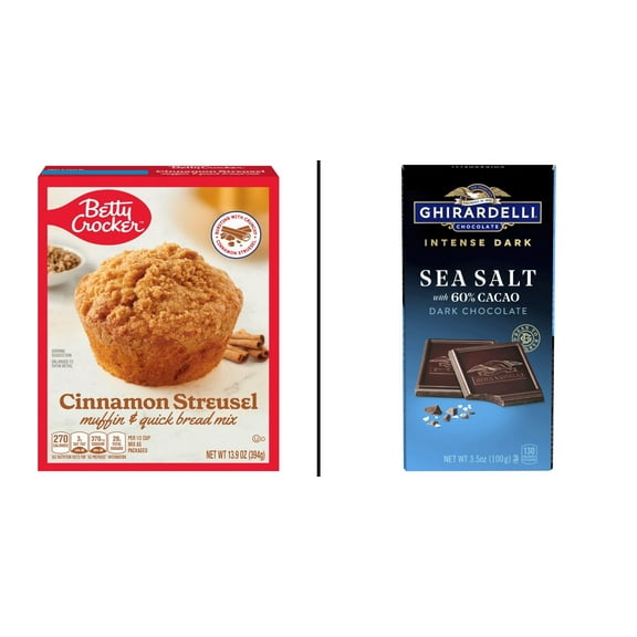 Betty Crocker Cinnamon Streusel 13.9 oz & Ghirardelli Intense Dark Sea Salt with 60% Cacao 3.5 oz