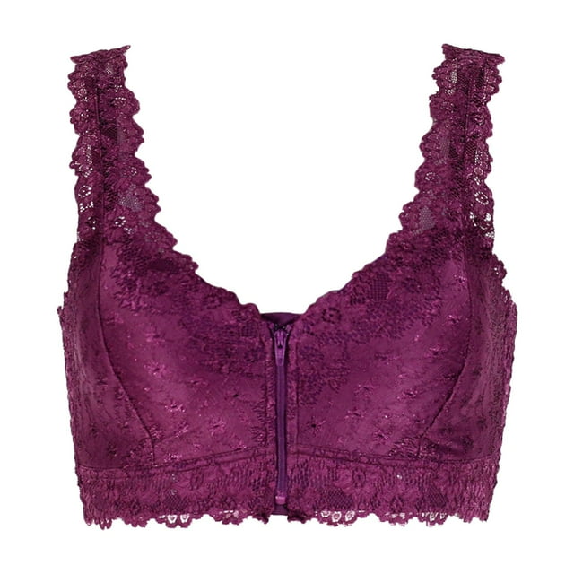Women's Comfortable And Sexy Large Lace Lace Strap With Strap Deep V Front Zipper Bra