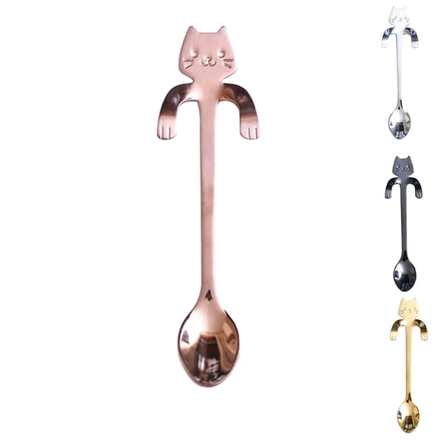 4pcs Cute Cat Design Smile spoon Steel Cat Coffee Spoon Stainless Steel Spoon Long Handle Teaspoon Ice Cream Spoon