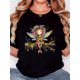 thumbnail image 1 of Women's Retro Butterfly Fairy Print T-Shirt, Whimsical Twig Design with Floral Hair Accessories, Soft Round Neck Short Sleeve Tee, Casual Comfort Fit for Casual Attire, 1 of 7
