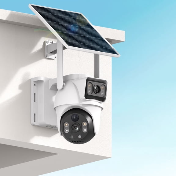 4K Dual Lens Solar Wireless Outdoor Security Camera, 10X Zoom PTZ Surveillance Camera, PIR Motion Detection, Color Night Vision, Two-Way Audio, WiFi Battery Camer