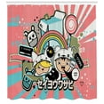 thumbnail image 3 of Urban Graffiti Shower Curtain, Anime Themed Asian Style Cartoon Figure and Speech Bubble on Beam Background, Fabric Bathroom Set with Hooks, 69W X 84L Inches Extra Long, Multicolor, by Ambesonne, 3 of 3