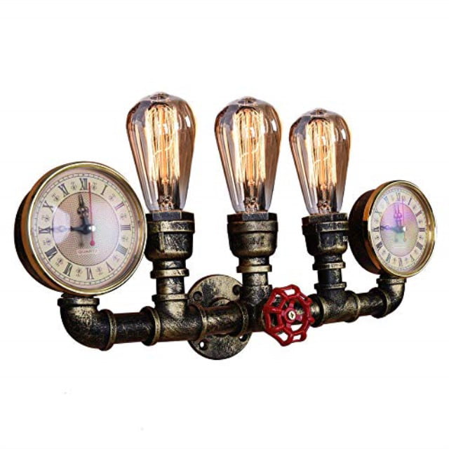 Oyipro Retro Industrial Steampunk Wall Sconce 3 Lights Metal Water Pipe Style Mounted Lamp Light Fixture In Antique Bronze Com - Steampunk Pipe Wall Light