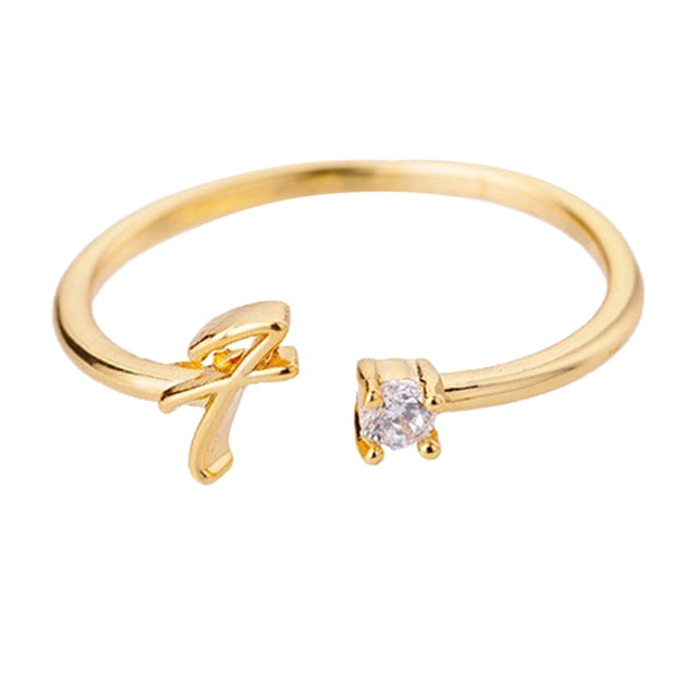 Oro Rhinestone 26 Anillo Inicial Joyería Letra Inicial Anillo Abierto con Rhinestone Anillo para Mujeres