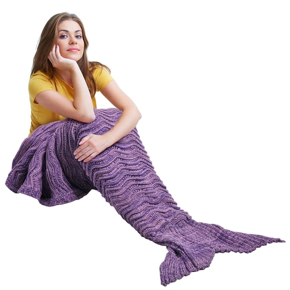 Catalonia Adult Knitted Mermaid Tail Blanket with Anti-Slip Neck Strap Soft Snuggie Throw All Seasons Sleep Bag 66.5” x