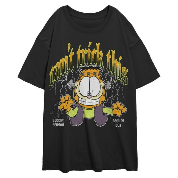 Juniors Garfield Ghouls Out Can't Trick This Cat T Shirt