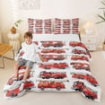 thumbnail image 2 of Castle Fairy Retro Fire Truck Queen Comforter Set 3pcs for Teens, Classic Vehicle Print Bedding Comforter Set for Bedroom, Red White, 2 of 6