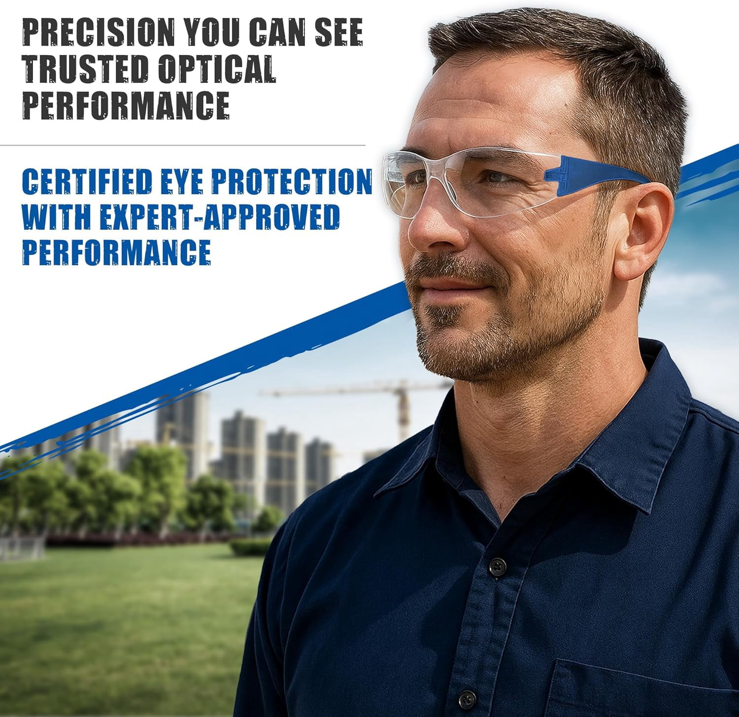 Rugged Blue Diablo Safety Glasses - Blue Frame -12 Pack | Clear Lens Protective Eyewear | Lightweight Frameless Design | Scratch-Resistant Lens for Work Construction Lab and Industrial Use