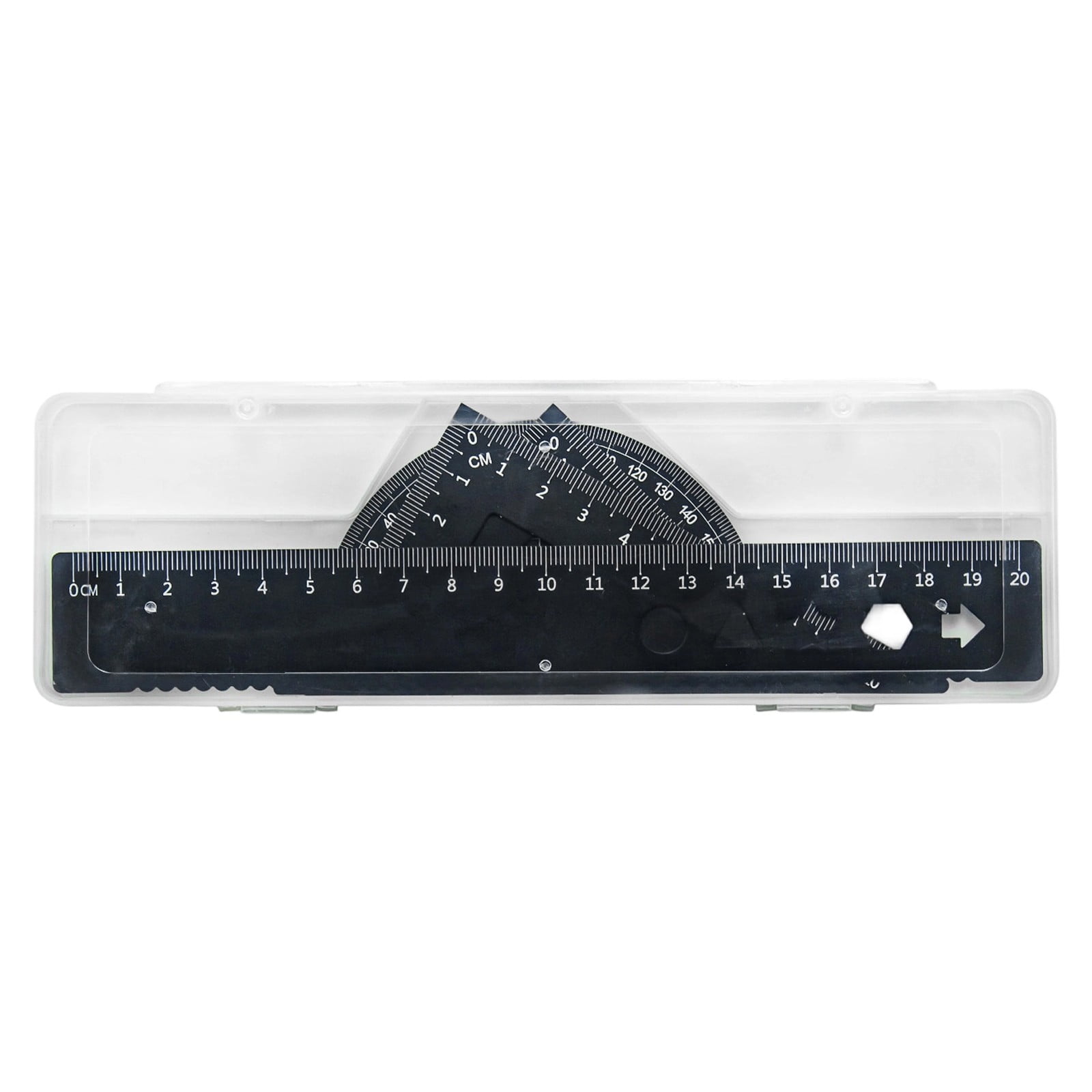 Aluminum Alloy Ruler 4Pcs Set Shape Hollow Straight Ruler Combo Protractor Triangle Ruler Measuring Kit Wavy Edge Precision Drafting Tools Portable Storage Box Scale Set Metal Drawing Rulers