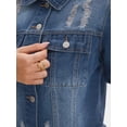 thumbnail image 5 of DARING DIVA Women's Short Sleeve Button Up Ripped Frayed Cropped Jean Jacket S Blue, 5 of 7