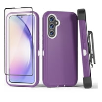 Xhy Samsung Galaxy A54 5G Case with Screen Protector and Belt Clip Holster Military Grade Heavy Duty 3 in 1 Shockproof Armor Rugged Durable for Galaxy A54 5G Phone - Purple White