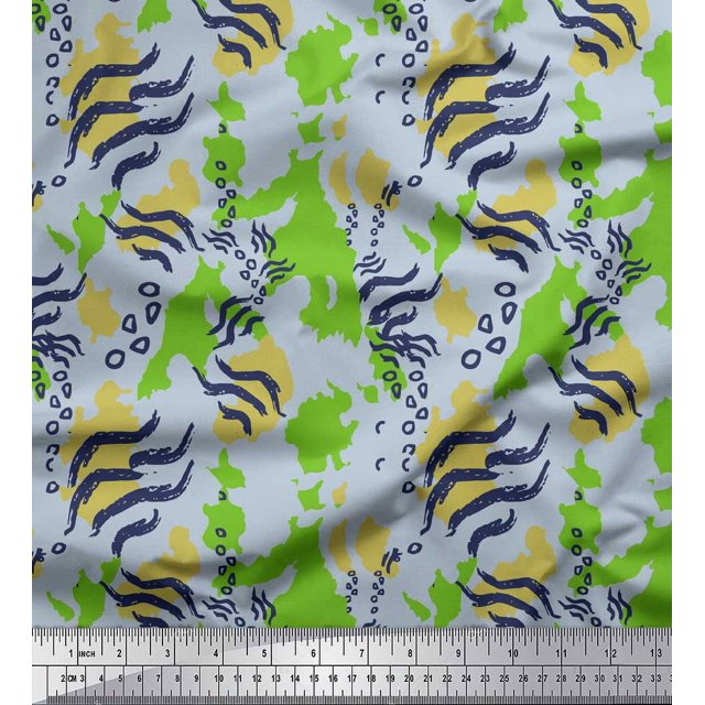 Soimoi Green Rayon Fabric Leopard & Wild Animal Skin Decor Fabric Printed BTY 42 Inch Wide