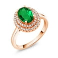 thumbnail image 2 of Gem Stone King 18K Rose Gold Plated Silver Oval Green Nano Emerald Halo Engagement Ring for Women (1.95 Cttw, Gemstone May Birthstone, Oval 8X6MM, Size 6), 2 of 4
