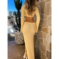 thumbnail image 4 of Caoirhny Women Long Dress, Long Sleeve Crew Neck Hollowed Slit Dress Cocktail Dress for Party, 4 of 6