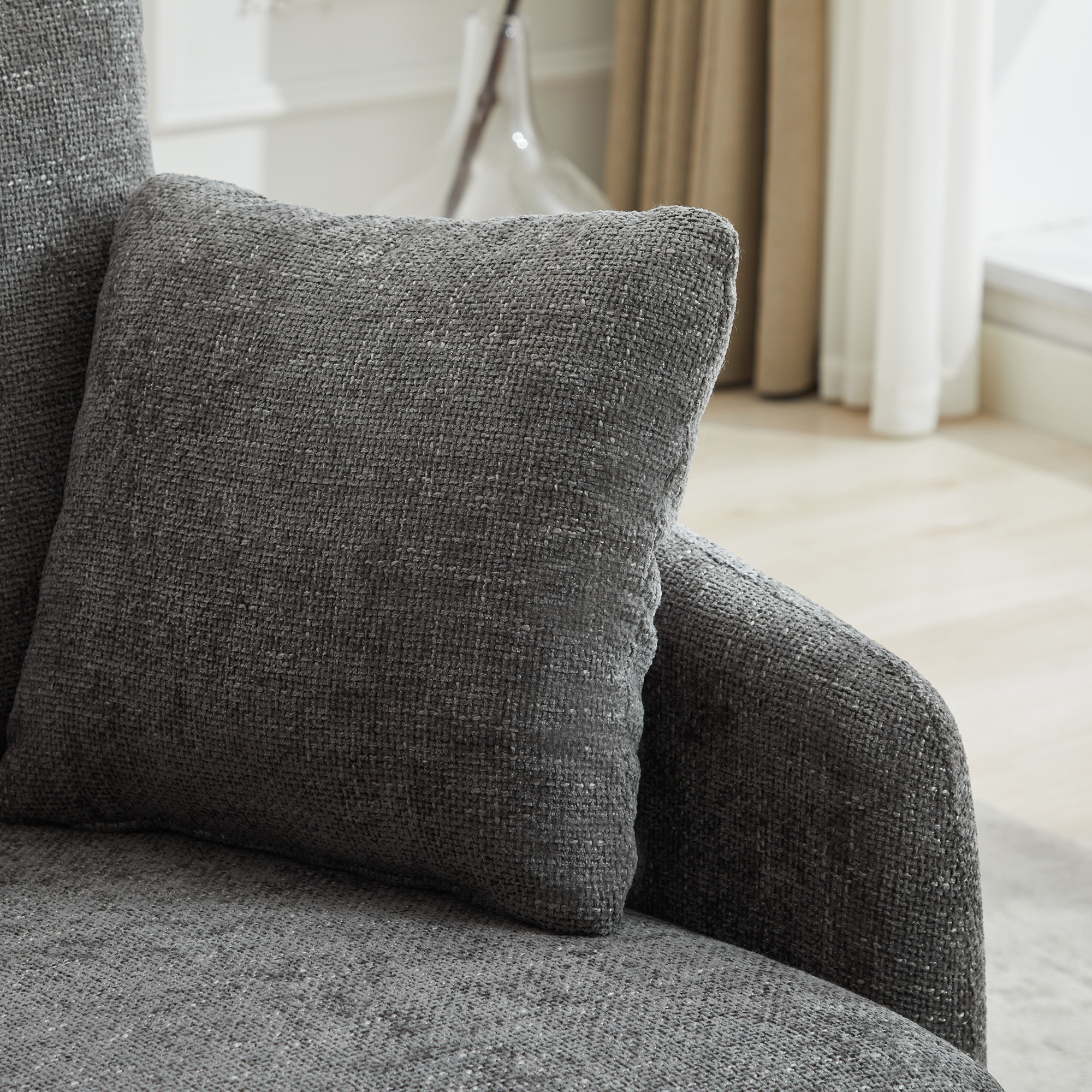 PORKISS Swivel Accent Chair, Modern Barrel Chair with 2 Thorw Pillows, Oversized Comfy Round Armchair Reading Chair, Comfy Chair for Bedroom Living Room, Charcoal