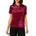 thumbnail image 1 of INSPIRE CHIC Haut de Fête en Velours pour Femmes Col Rond Manches Courtes T-Shirt Décontracté TP Rouge, 1 of 7