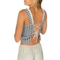 thumbnail image 3 of Biekopu Women's Summer Tank Tops Sleeveless Button Down Plaid Print Lace Trim Casual Crop Tops, 3 of 7