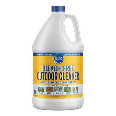 Mira Bright Bleach-Free Outdoor Cleaner 1 Gallon Concentrate - Cleans Stains From Algae, Mold, Mildew & More