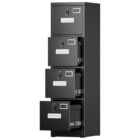 4 Drawer File Cabinet, Metal Filing Cabinet with Lock for Office Letter/Legal Size,Black,Required-Assembly