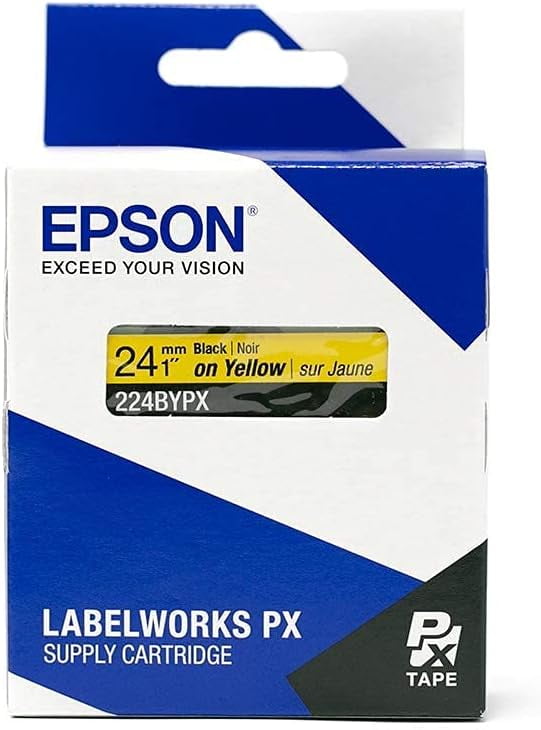 Epson LABELWORKS 224BYPX - Black on Yellow PET Label Maker Tape - 1" (24MM) Wide, 30'