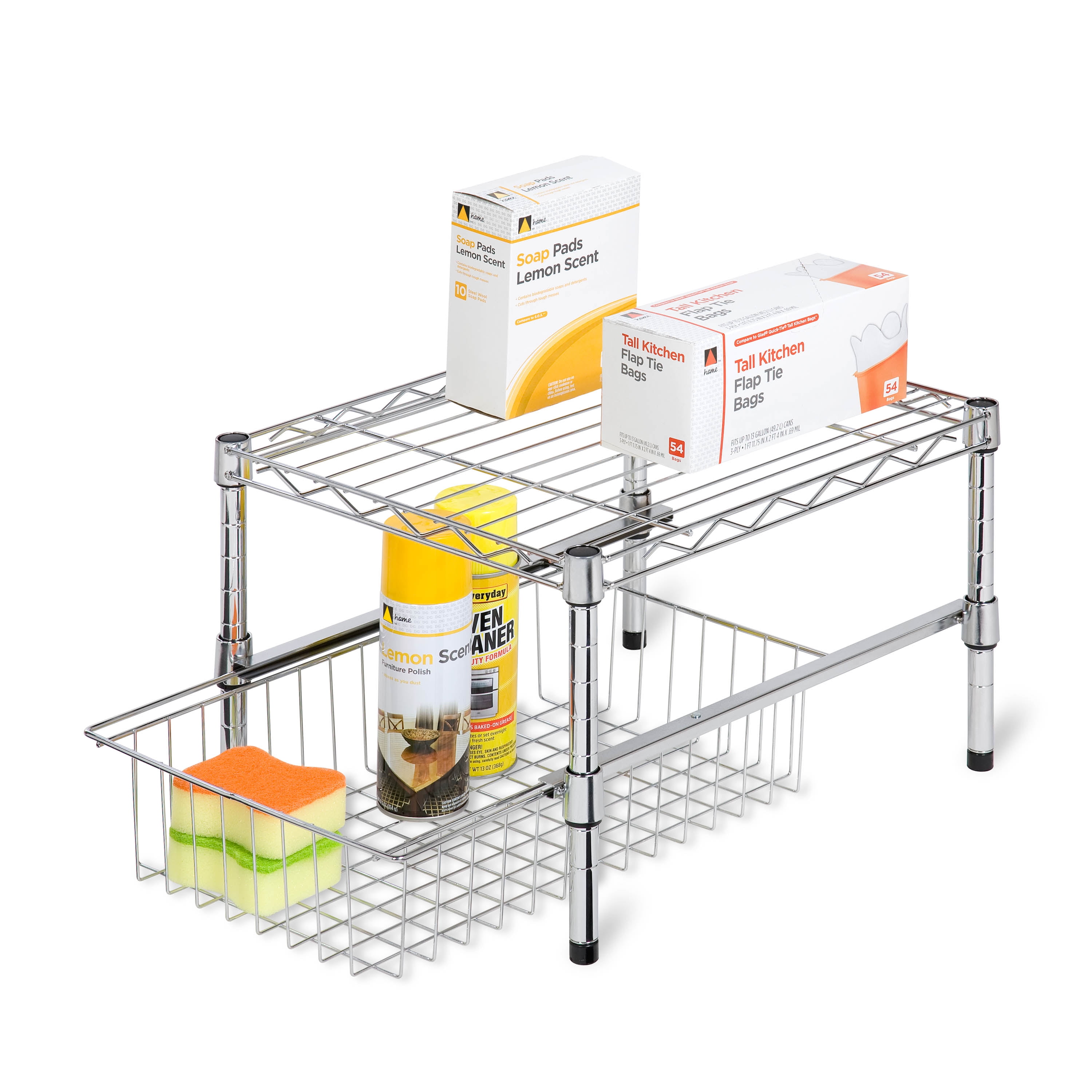 Honey-Can-Do Steel Stackable Adjustable 2-Tier Cabinet Organizer, Chrome