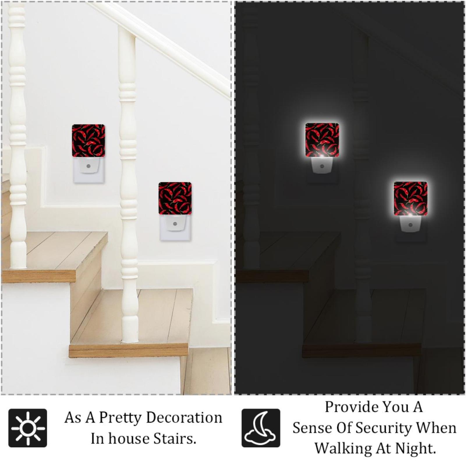 PhooArto Red Chili Peppers Pattern Plug in LED Night Light Auto Sensor Dusk to Dawn Decorative Night for Bedroom, Bathroom, Kitchen, Hallway, Stairs, Baby's Room, Energy Saving