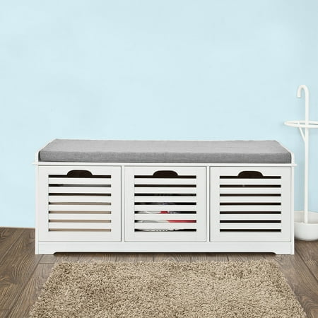 Haotian Storage Bench With 3 Drawers Seat Cushion Shoe Cabinet