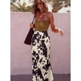 thumbnail image 2 of Womens Cow Print Maxi Skirt With Belted Waist In Coffee Brown, 2 of 3