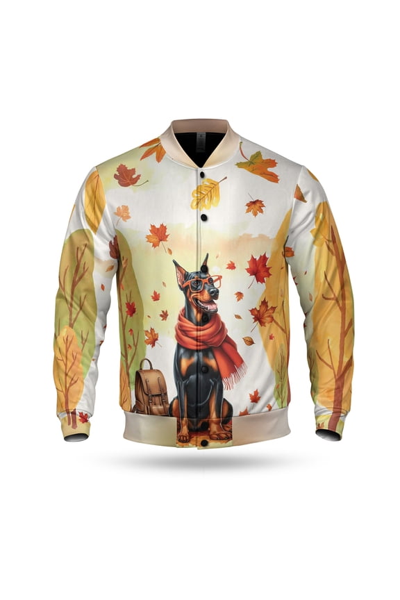 Welcome Fall Doberman Pinscher Fall Leaves All Over Print 3D Baseball Jacket Doberman Dog Lover Gifts Bomber Jacket Softball - 02013